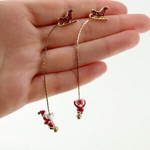 Santa Climbing Up To His Sled Stud Dangle Earrings, Christmas Earrings